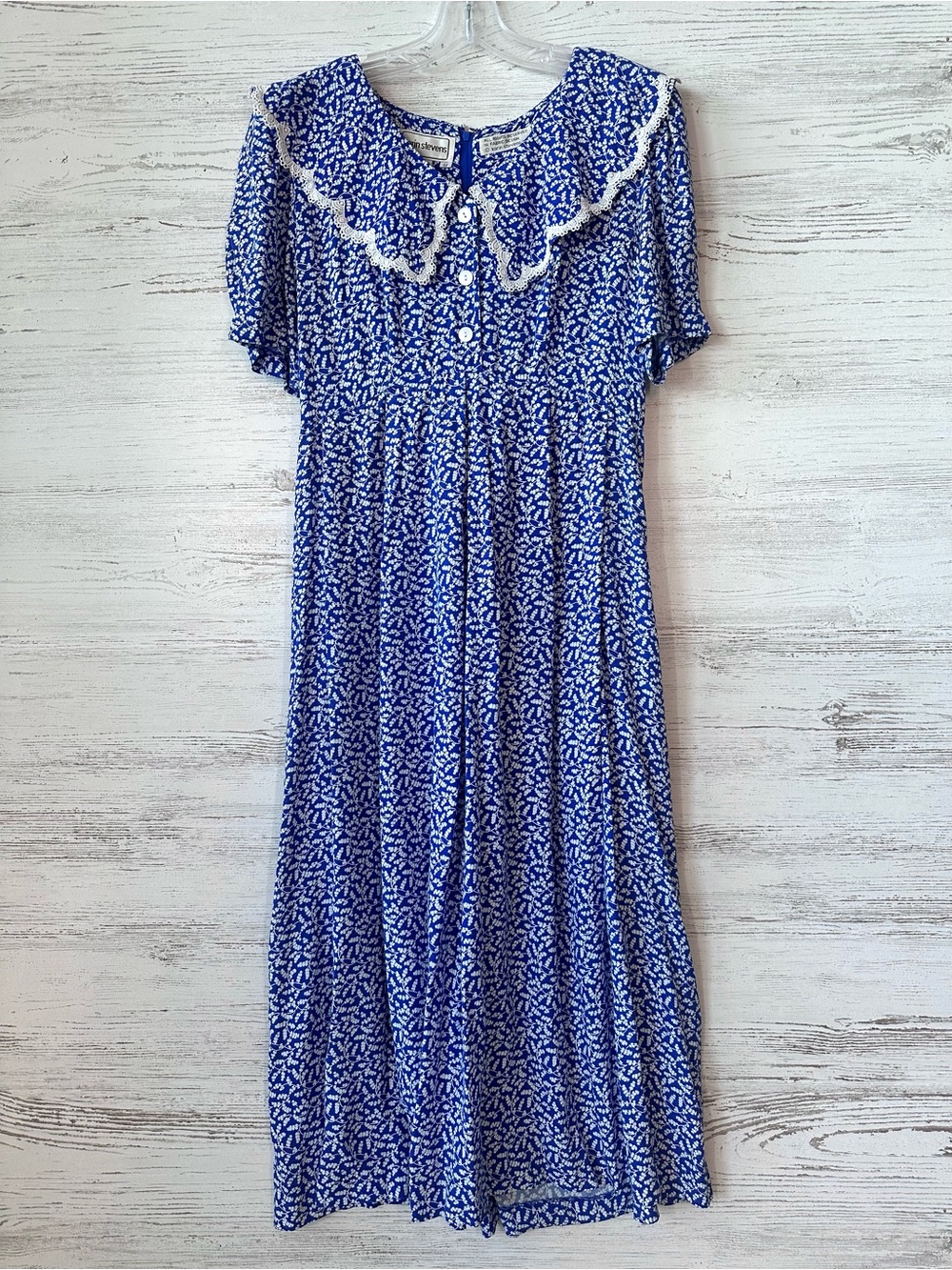 VINTAGE 80s KARIN STEVENS Collared Ditzy Floral Country Western Prairie Dress